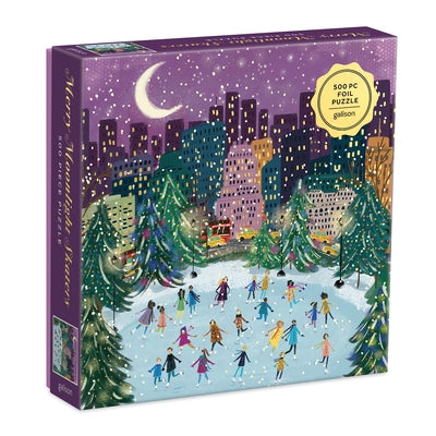 Merry Moonlight Skaters 500 Piece Foil Puzzle by Laforme, Joy