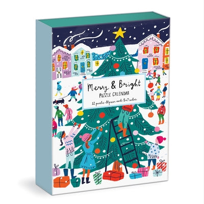 Louise Cunningham Merry and Bright 12 Days of Christmas Advent Puzzle Calendar by Galison by (Artist) Louise Cunningham