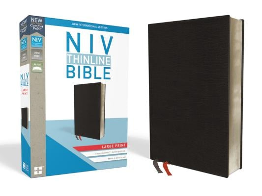 NIV, Thinline Bible, Large Print, Bonded Leather, Black, Red Letter Edition by Zondervan