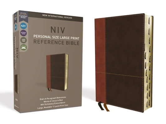 NIV, Personal Size Reference Bible, Large Print, Imitation Leather, Brown, Indexed, Red Letter Edition, Comfort Print by Zondervan