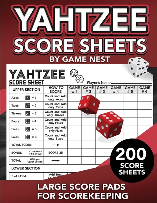 Yahtzee Score Sheets: 200 Large Score Pads for Scorekeeping - 8.5" x 11" Yahtzee Score Cards by Nest, Game